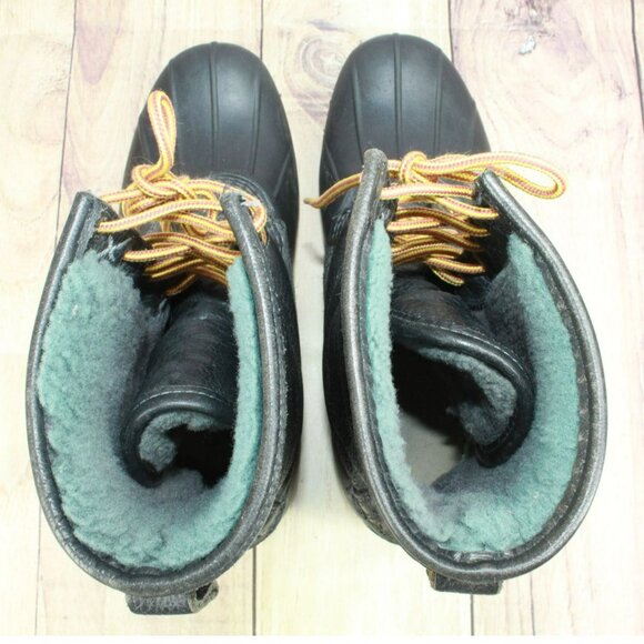 LL Bean Black Leather Shearling Lined Insulated Mid Calf Duck Boots Size 10 M - Picture 7 of 11